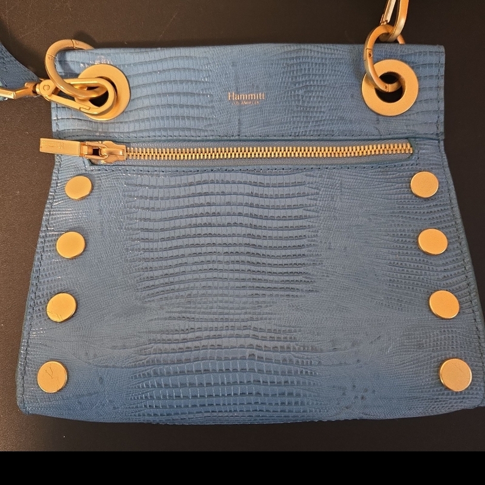 Hammitt Textured Blue Crossbody Bag with Gold Accents